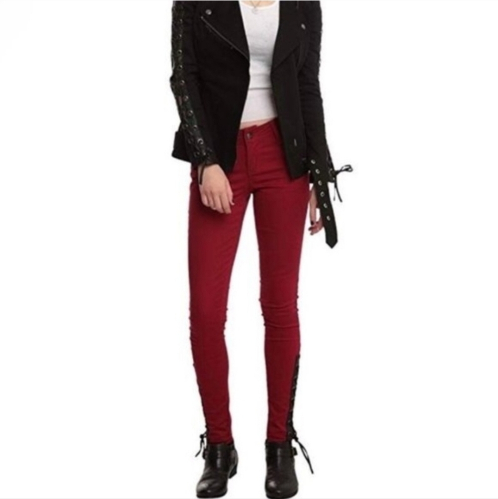 Low-Rise Red Skinny Pants for Women